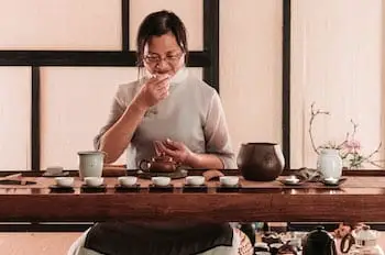 chinese woman taking tea