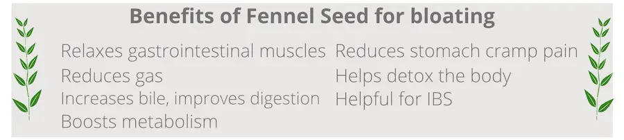 list of benefits of fennel seed for bloating