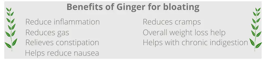lsit of benefits of ginger for bloating