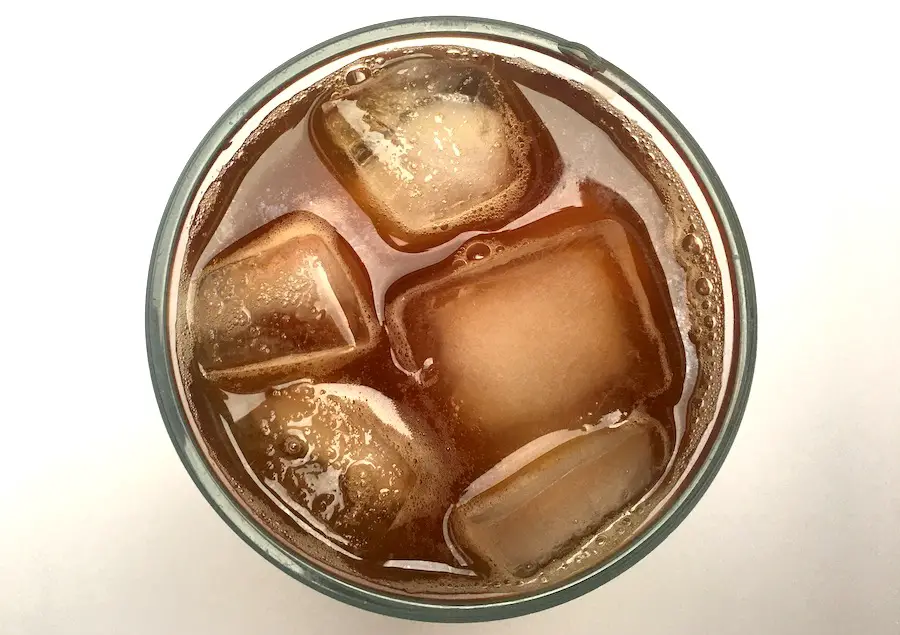 top view of iced tea in a glass cup