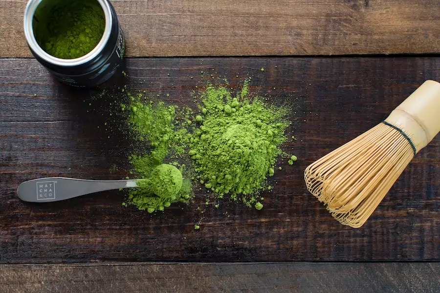 matcha powder, spoona nd whisk - what is matcha